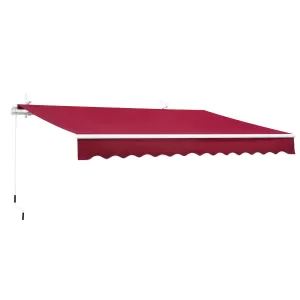 Outsunny 3.5M x 2.5M Manual Awning Canopy Retractable Sun Shade Shelter Winding Handle for Garden Wine Red