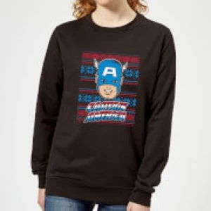 Marvel Captain America Face Womens Christmas Sweatshirt - Black - XS