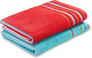 Catherine Lansfield Rainbow Beach Towel Pair Red and Aqua