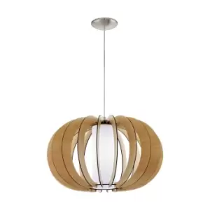 Pendant Light Colour Satin Nickel Shade Maple White Wood Glass Bulb E27 1x60W