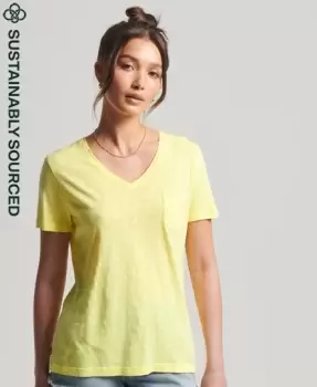 Superdry Womens Organic Cotton Pocket V-Neck T-Shirt Yellow / Beacon Yellow - Size: 16