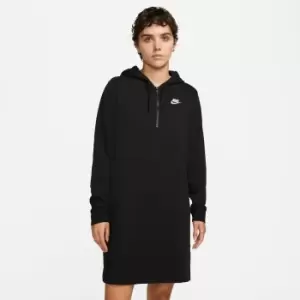 Club Fleece Hoodie Dress with Embroidered Logo and Half Zip in Cotton Mix