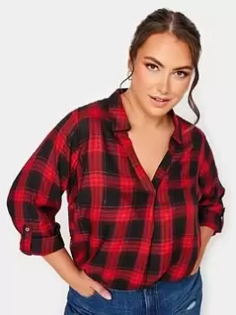 Yours Viscose Overhead Check Shirt Red Check, Red, Size 34-36, Women