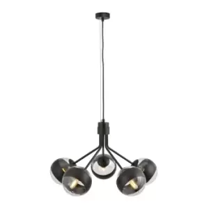 Nova Black Globe Pendant Ceiling Light with Clear,Black Glass Shades, 5x E14