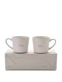 Amore Set of 2 White Mugs - Mrs & Mrs, One Colour, Women