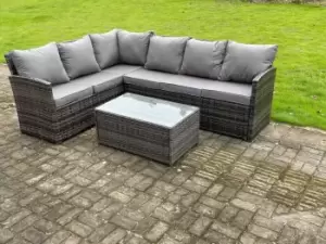 Fimous 6 Seater Dark Grey Rattan Corner Sofa Set with Rectangular Coffee Table