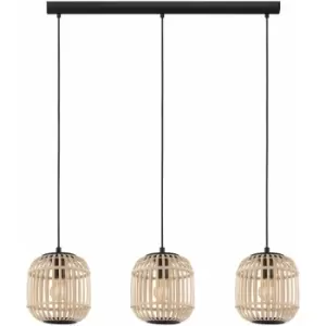 Hanging Ceiling Pendant Light Black & Wicker Cage 3 x 28W E27 Island Lamp