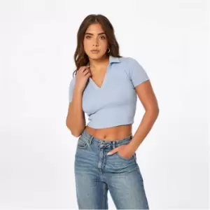 Jack Wills Ribbed Open Collar Tee - Blue