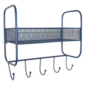 Geko Mesh Wall Shelf With 5 Hooks Blue