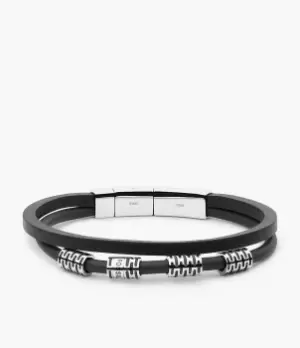 Fossil Men Black Leather Multi-Strand Bracelet