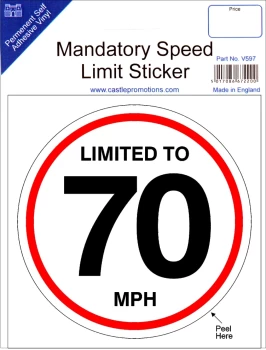 Speed Limit Sticker - 70mph- CASTLE PROMOTIONS- V599