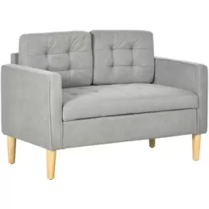 HOMCOM 2 Seater Storage Sofa Compact Cotton Loveseat Wood Legs Back Buttons Grey - Light Grey