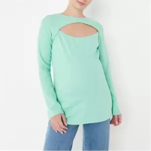 Missguided Maternity Cut Out Ribbed Ls Top - Green