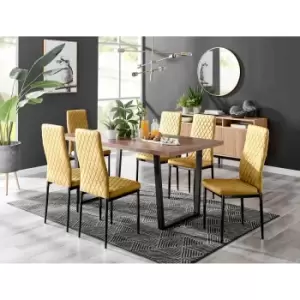 Furniture Box Kylo Brown Wood Effect Dining Table and 6 Mustard Velvet Milan Black Leg Chairs