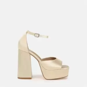 Missguided Extreme Platform Satin Heeled Sandals - Cream