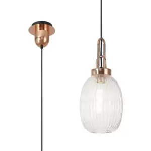 Luminosa Acree Ceiling Pendant E27 With 20cm Almond Ribbed Glass, Clear Copper, Matt Black