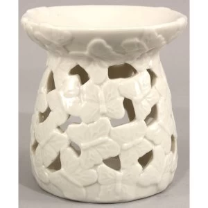 White Embossed Butterfly Oil Burner