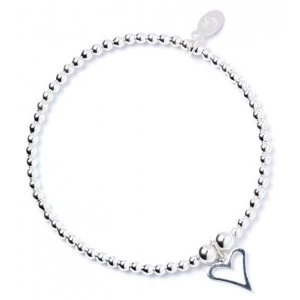 Open Heart Charm Sterling Silver Ball Bead Bracelet