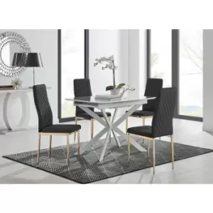 Lira 100 Extending Dining Table and 4 Black Gold Leg Milan Chairs - Black