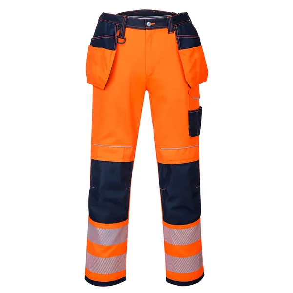 Portwest PW3 Hi Vis Holster Pocket Work Trousers T501ONS30 Colour: Orange / Navy