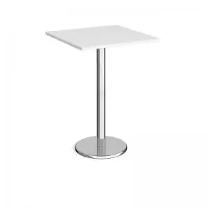 Pisa square poseur table with round chrome base 800mm - white