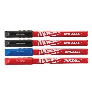 Milwaukee Hand Tools INKZALL Ultra Fine Tip Pen Assorted Colours (Pack 4)