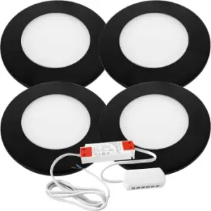 4x MATT BLACK Ultra-Slim Round Under Cabinet Kitchen Light & Driver Kit - Warm White Diffused LED