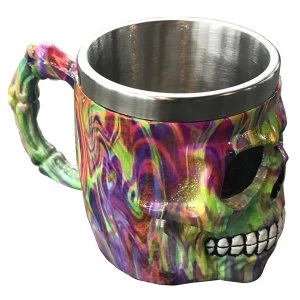 Decorative Rainbow Marble Effect Skull Tankard