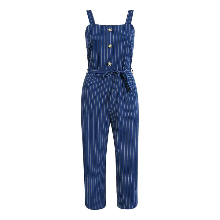 Yumi Navy Stripe Button Dungaree Jumpsuit - 8