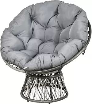 Outsunny 360° Swivel Rattan Papasan Moon Bowl Chair Round Outdoor w/ Padded Cushion Oversized