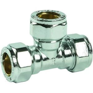 Wickes Chrome Plated Compression Tee - 15mm