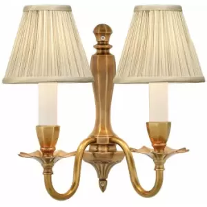 Loops - Luxury Traditional Twin Wall Light Solid Brass & Pleated Beige Shade Dimmable