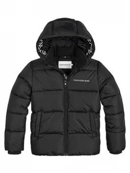 Calvin Klein Jeans Boys Tape Padded Jacket - Black, Size Age: 12 Years