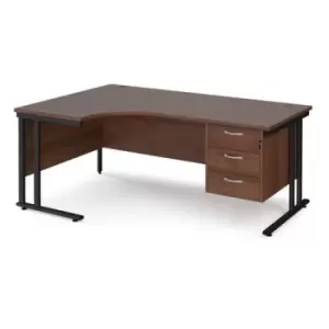 Office Desk Left Hand Corner Desk 1800mm With Pedestal Walnut Top With Black Frame 1200mm Depth Maestro 25 MC18ELP3KW