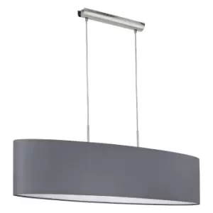 Pendant Ceiling Light Colour Satin Nickel Shade Grey Fabric Bulb E27 2x60W