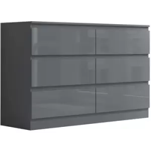 Stora Modern 6 Drawer Chest - Grey Gloss - Grey Gloss