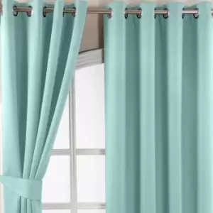 Homescapes - homecapes Pastel Blue Herringbone Chevron Blackout Thermal Curtains Pair Eyelet Style, 65x72'