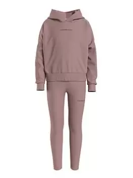 Calvin Klein Jeans Girls Logo Hoodie Legging Set - Dark Pink Size Age: 12 Years, Women