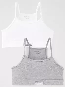 Calvin Klein Girls Heritage Bralette (2 Pack) - White/Grey Marl, White/Grey Marl, Size Age: 14-16 Years, Women