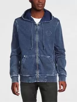 TRUE RELIGION Indigo Big T Zip Up Hoodie, Indigo Size M Men