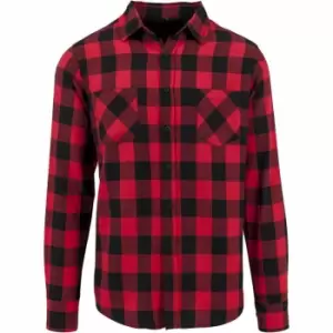 Build Your Brand Mens Checked Flannel Shirt (2XL) (Black/Red)