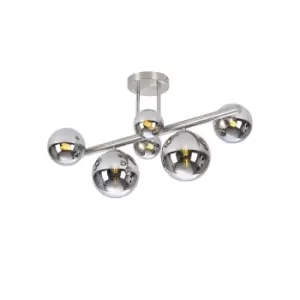 Marshall Semi Flush Ceiling Lamp, 6 Light G9, Satin Nickel, Chrome Plated Glass