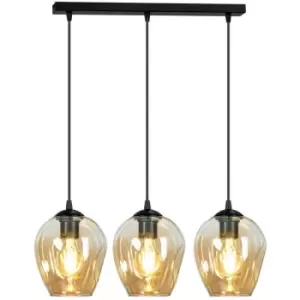 Emibig Istar Black Bar Pendant Ceiling Light with Amber Glass Shades, 3x E27