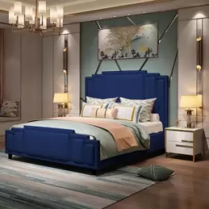 Elixa Upholstered Beds - Plush Velvet, Super King Size Frame, Blue - Blue