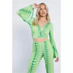 I Saw It First Green Petite Illusion Printed Slinky Wrap Over Top Co-Ord - Green