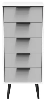 Bergen 5 Drawer Tallboy - Grey & White