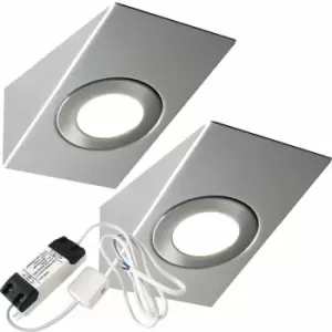 2x brushed nickel Wedge Surface Under Cabinet Kitchen Light & Driver Kit - Warm White led