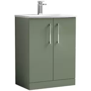 Nuie Arno Satin Green 600mm 2 Door Vanity Unit with 30mm Profile Curved Basin - ARN803G - Satin Green