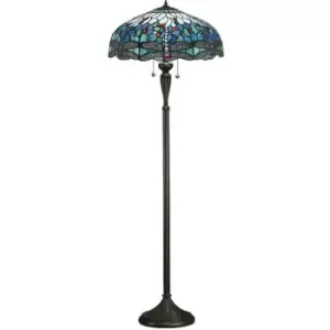 Tiffany Glass Dragonfly Floor Lamp - Dark Bronze Finish - 2 x 60W E27 GLS LED