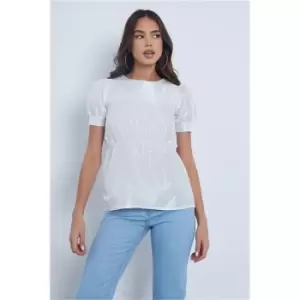 I Saw It First White Short Sleeve Puff Taffeta Blouse - White